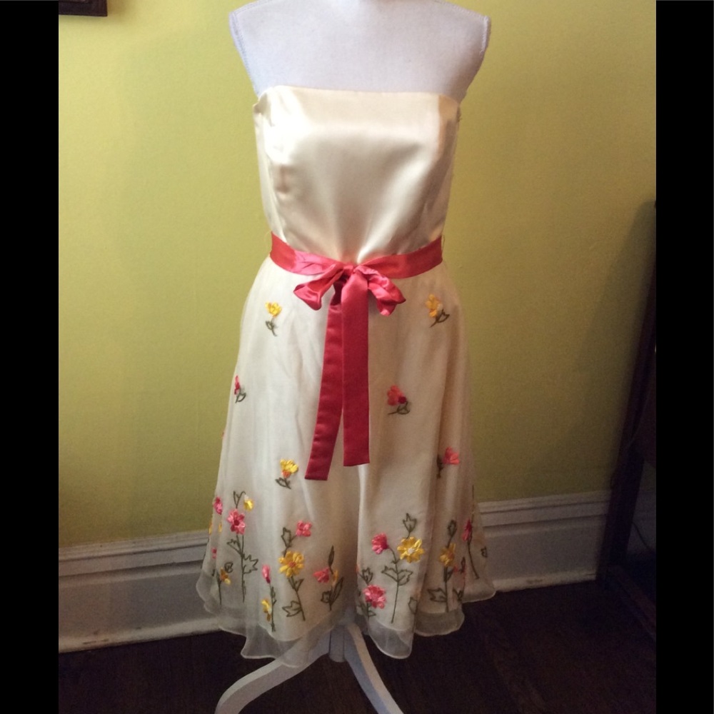 Spenser Jeremy Strapless Cream Floral Dress Sz 10